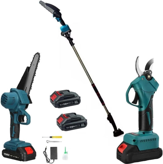 Kit potatura: motosega + cesoia elettrica + asta telescopica 128-248cm 2 batterie 48V | Maxistore™