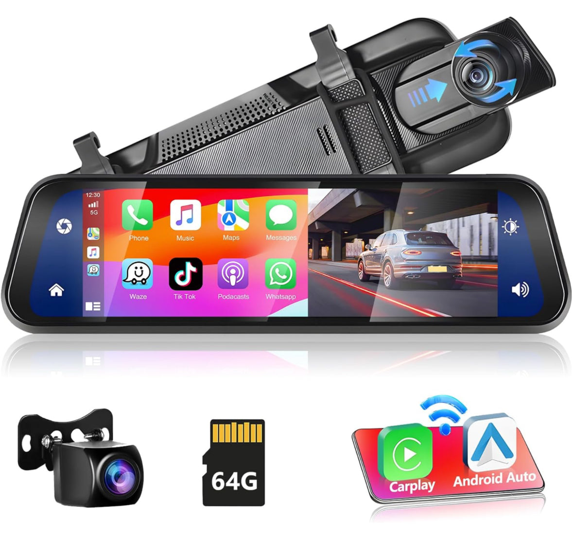 Specchietto retrovisore 9.66 pollici dashcam 1080P con carplay |Maxistore™