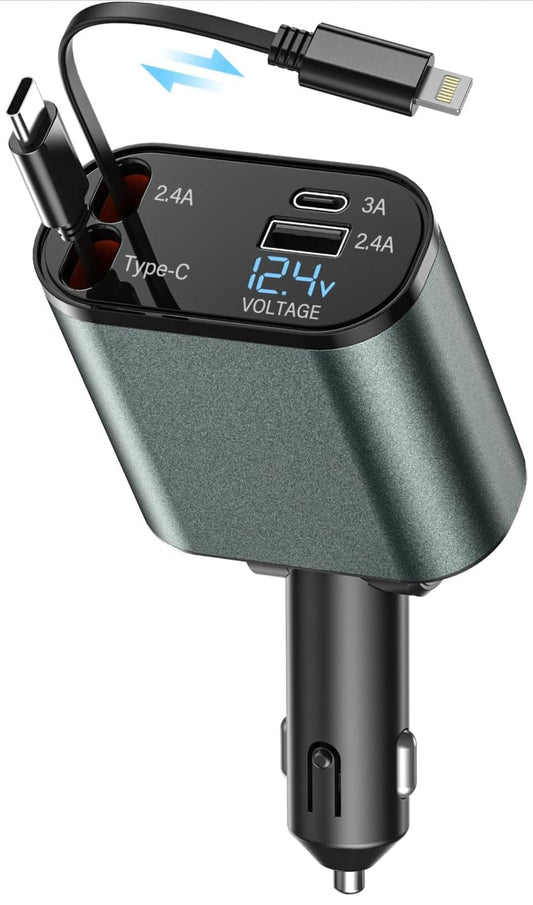 Caricabatterie Auto 4 in 1 Retrattile 120W | Maxistore™