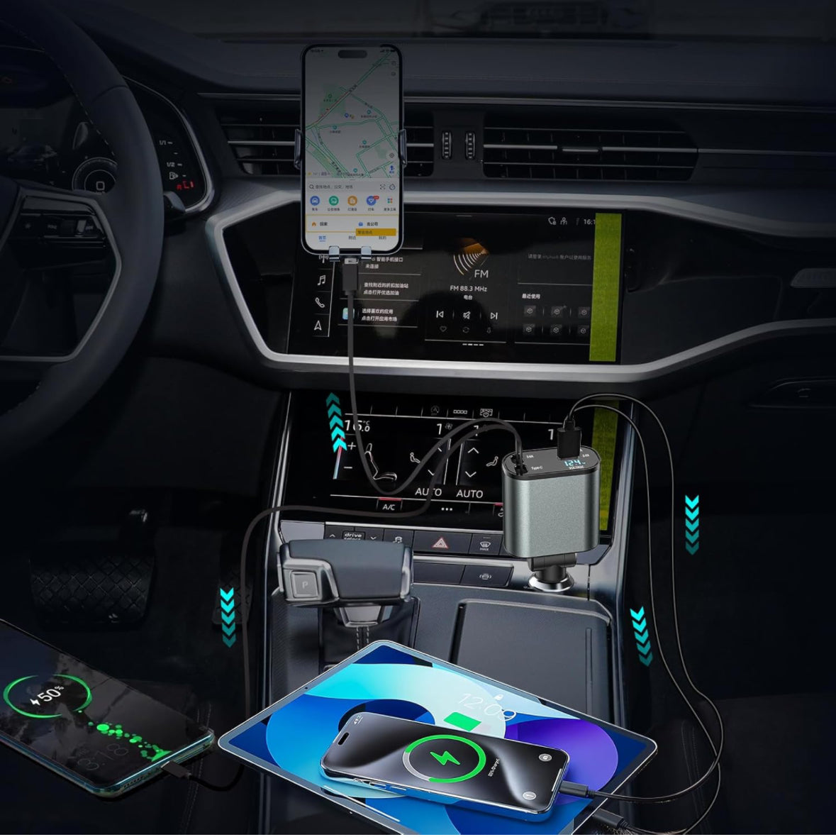 Caricabatterie Auto 4 in 1 Retrattile 120W | Maxistore™